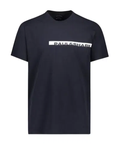 PAUL & SHARK NAVY BLUE PRINTED LOGO T-SHIRT