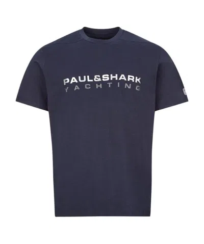 PAUL & SHARK NAVY BLUE ROUND COLLAR LOGO T-SHIRT