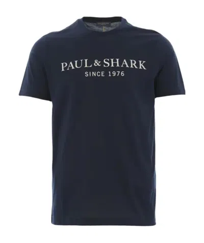 PAUL & SHARK NAVY BLUE ROUND COLLAR LOGO T-SHIRT