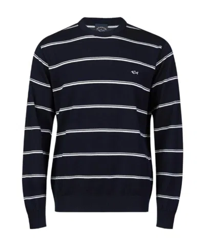 PAUL & SHARK NAVY BLUE ROUND-NECK STRIPED PULLOVER