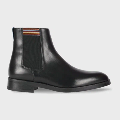 PAUL SMITH BLACK LEATHER 'LANSING' 'SIGNATURE STRIPE' BOOTS
