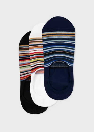 PAUL SMITH BLACK, NAVY & WHITE 'SIGNATURE STRIPE' LOAFER SOCKS THREE PACK MULTICOLOUR