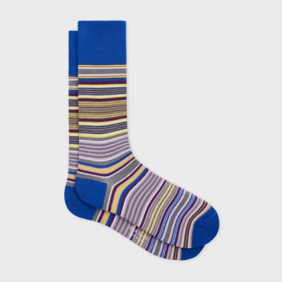PAUL SMITH BLUE COTTON-BLEND STRIPE SOCKS