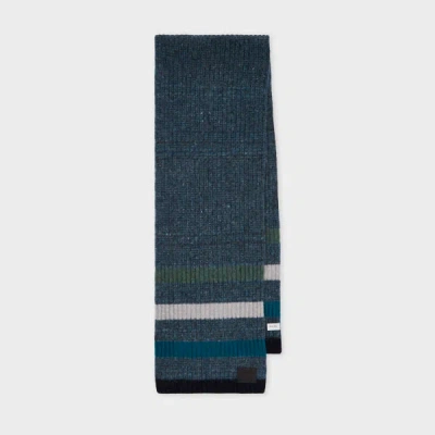 PAUL SMITH BLUE MOHAIR-BLEND STRIPE SCARF