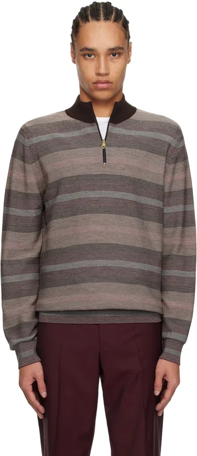 PAUL SMITH BROWN HAZY STRIPE ZIP SWEATER