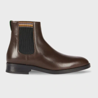 PAUL SMITH BROWN LEATHER 'LANSING' 'SIGNATURE STRIPE' BOOTS
