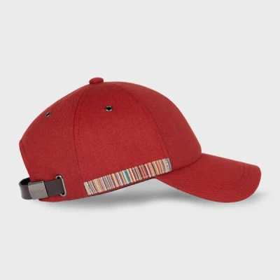PAUL SMITH BURGUNDY 'SIGNATURE STRIPE' TRIM BASEBALL CAP RED