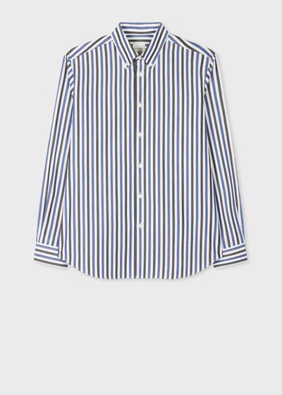 PAUL SMITH CASUAL-FIT BLUE AND WHITE COTTON STRIPED SHIRT