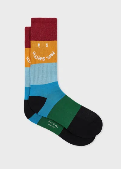 PAUL SMITH COLOUR BLOCK PS 'HAPPY' SOCKS RED