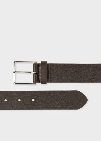 PAUL SMITH DARK BROWN LEATHER 'SIGNATURE STRIPE' TRIM BELT