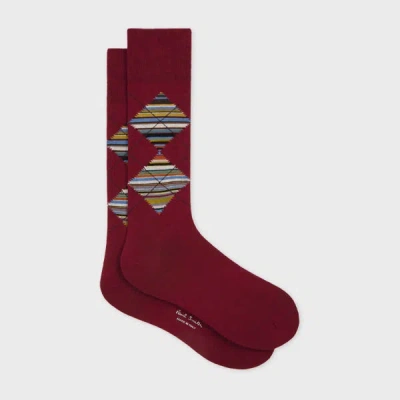 PAUL SMITH DARK RED 'SIGNATURE STRIPE' ARGYLE SOCKS