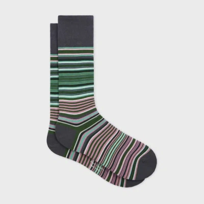 PAUL SMITH GREEN COTTON-BLEND STRIPE SOCKS