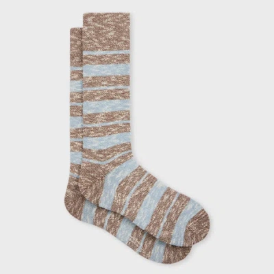 PAUL SMITH GREY FLECK STRIPE SOCKS BROWN