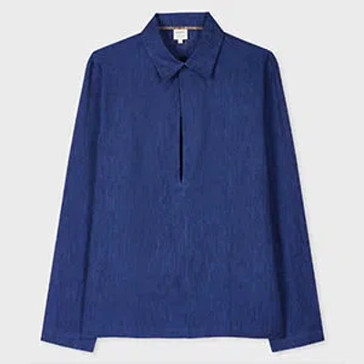 PAUL SMITH INDIGO LINEN POPOVER SHIRT BLUE