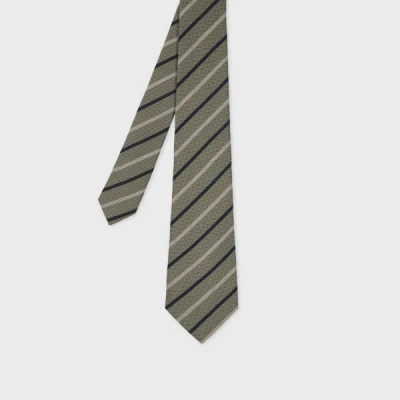 PAUL SMITH KHAKI WOOL-SILK STRIPE TIE GREEN