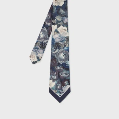 PAUL SMITH NAVY BLUE SILK 'CLIFTON FLORAL' TIE