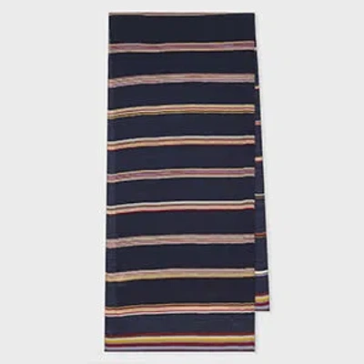 PAUL SMITH NAVY SILK-BLEND 'SIGNATURE STRIPE' SCARF BLUE