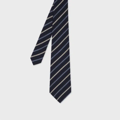 PAUL SMITH NAVY WOOL-SILK STRIPE TIE BLUE