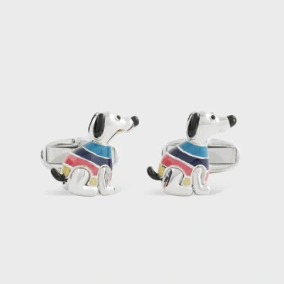 PAUL SMITH SILVER 'STRIPE JUMPER' DOG CUFFLINKS MULTICOLOUR
