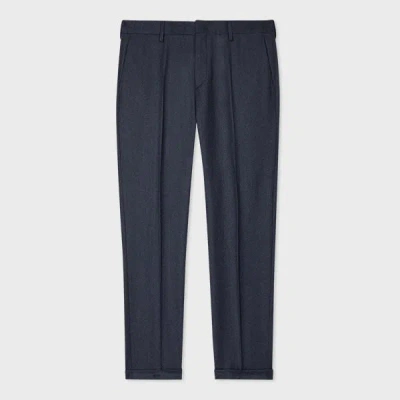 PAUL SMITH SLIM-FIT DARK BLUE OVERDYED WOOL-CASHMERE FLANNEL TROUSERS