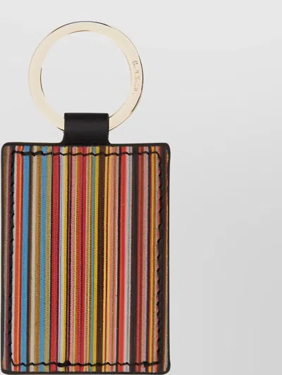 PAUL SMITH STRIPED RECTANGULAR LEATHER KEYCHAIN