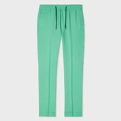 PAUL SMITH TURQUOISE LINEN DRAWSTRING TROUSERS BLUE