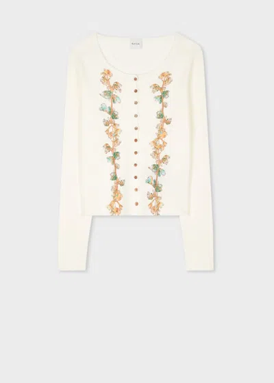 PAUL SMITH WOMEN'S ECRU ORGANIC COTTON 'INFLORESSENCE' CARDIGAN WHITE