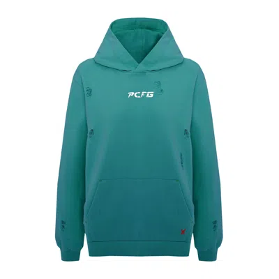 PCFG GREEN / BLUE WOMEN DESTROYED HOODIE - AVENTURINE