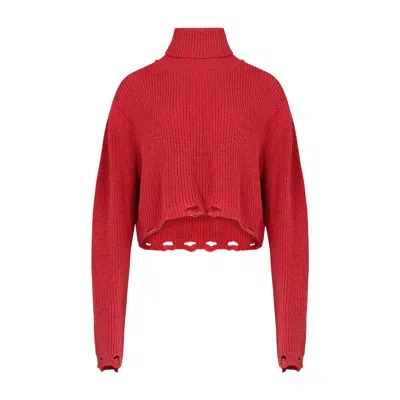 PCFG RED YOUR ITCH RIPPED HIGH NECK KNIT SWEAT - SAMBA