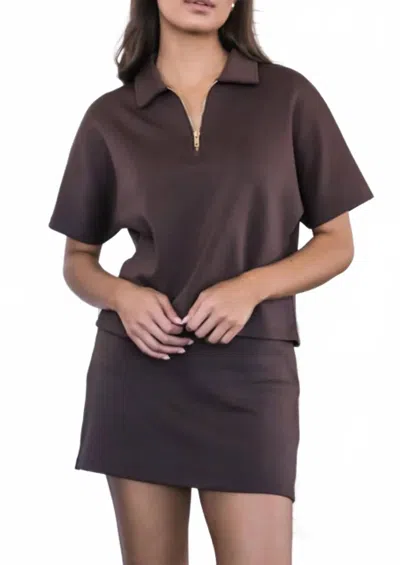 P.CILL MILLIE SHORT SLEEVE ZIP UP TOP IN COCOA