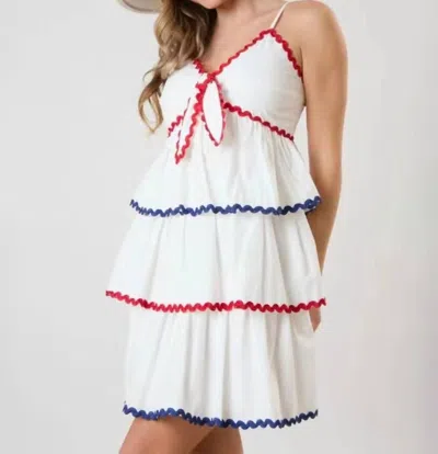 PEACH LOVE COTTON POPLIN TRIM DRESS IN WHITE