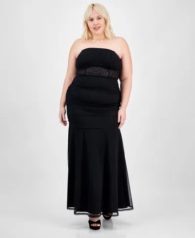 PEAR CULTURE TRENDY PLUS SIZE STRAPLESS MESH GOWN