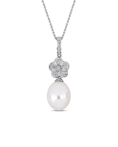 PEARLS 18K 0.15 CT. TW. DIAMOND & 11.5-12MM SOUTH SEA PEARL DROP PENDANT NECKLACE