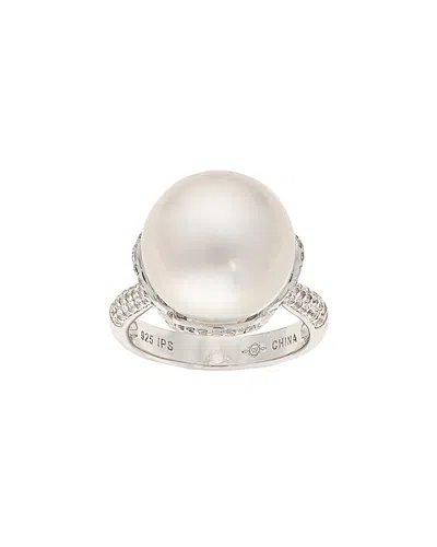 PEARLS IMPERIAL SILVER 0.70 CT. TW. WHITE TOPAZ & 14-15MM PEARL RING