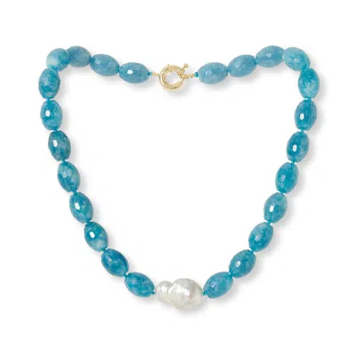 PEARLS OF THE ORIENT ONLINE WOMEN'S BLUE CLARA CHUNKY FACETED AQUAMARINE NECKLACE WITH CENTRAL CULTURED FRESHWATER PEARL