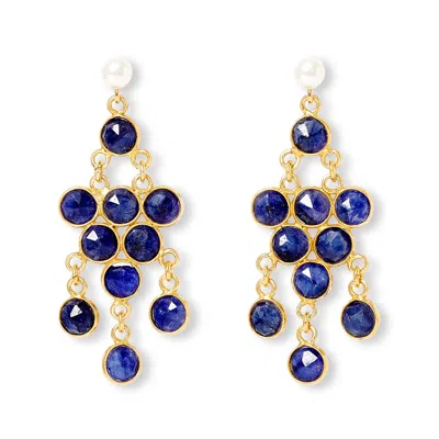 PEARLS OF THE ORIENT ONLINE WOMEN'S BLUE CLARA CULTURED FRESHWATER PEARL EARRINGS & SAPPHIRE CHANDELIER EARRINGS
