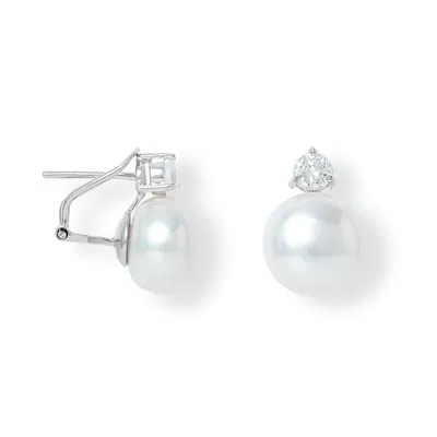 PEARLS OF THE ORIENT ONLINE WOMEN'S STELLA CULTURED FRESHWATER PEARL & CUBIC ZIRCONIA STUD EARRINGS SET IN WHITE GOLD