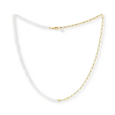 PEARLS OF THE ORIENT ONLINE WOMEN'S WHITE / GOLD CREDO OVAL CULTURED FRESHWATER PEARL & GOLD LINK CHAIN NECKLACE
