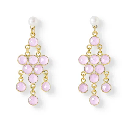 PEARLS OF THE ORIENT ONLINE WOMEN'S WHITE / PINK / PURPLE CLARA CULTURED FRESHWATER PEARL EARRINGS & ROSE QUARTZ CHALCEDONY CHAN
