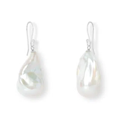 PEARLS OF THE ORIENT ONLINE WOMEN'S WHITE / SILVER DECUS LARGE BAROQUE CULTURED FRESHWATER PEARL DROP EARRINGS ON SILVER