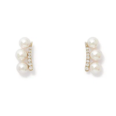 PEARLS OF THE ORIENT ONLINE WOMEN'S WHITE STELLA CULTURED AKOYA PEARL STUD EARRINGS WITH SPARKLE CURVE