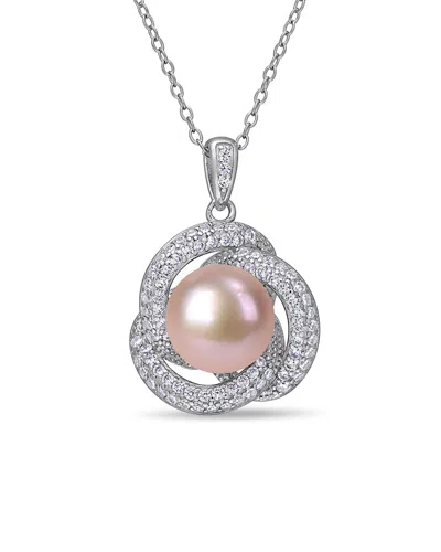 PEARLS SILVER 10.5 -11MM FRESHWATER PEARL & CZ PENDANT NECKLACE