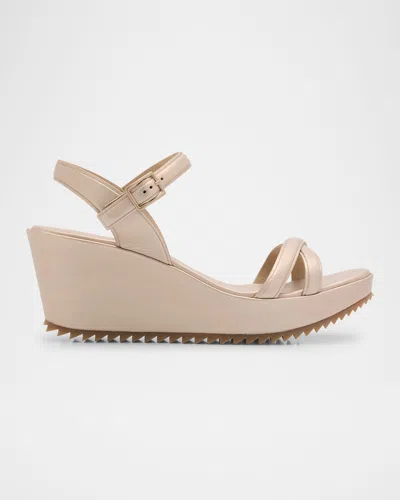 PEDRO GARCIA FINOA METALLIC LEATHER LOW WEDGE SANDALS