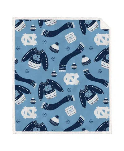 PEGASUS HOME FASHIONS PEGASUS NORTH CAROLINA TAR HEELS 60" X 70"Â UGLY SWEATER FLANNEL FLEECE SHERPA BLANKET