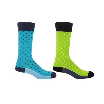 PEPER HAROW - MADE IN ENGLAND AZURE & MINT PIN POLKA MEN'S SOCKS 2 PACK