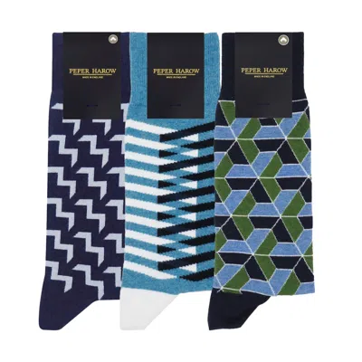 PEPER HAROW - MADE IN ENGLAND BLUE MEN'S ORGANIC SOCKS BUNDLE - NAVY