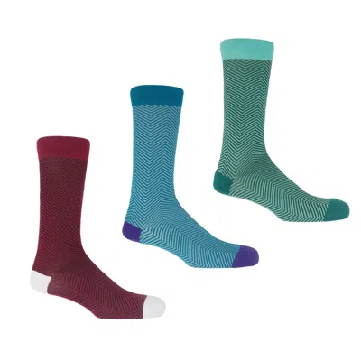 PEPER HAROW - MADE IN ENGLAND LUX TAYLOR MEN'S SOCKS BUNDLE - TURQUOISE, MARINE & BURGUNDY
