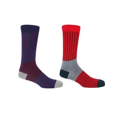PEPER HAROW - MADE IN ENGLAND NAVY & SCARLET OXFORD STRIPE MEN'S SOCKS - 2 PACK