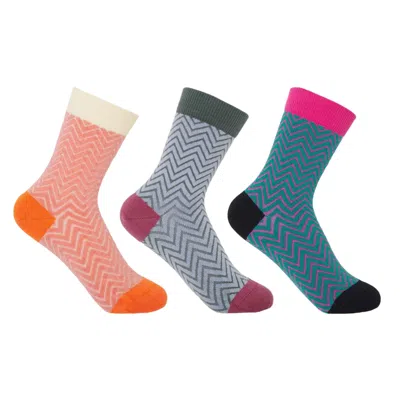 PEPER HAROW - MADE IN ENGLAND RADIANT ZIGZAG WOMEN'S SOCKS THREE PACK