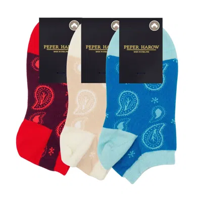 PEPER HAROW - MADE IN ENGLAND WOMEN’S ORGANIC PAISLEY TRAINER SOCKS BUNDLE
